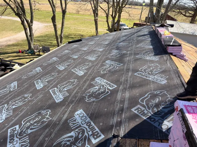 Synthetic underlayment installed on a roof deck before shingles